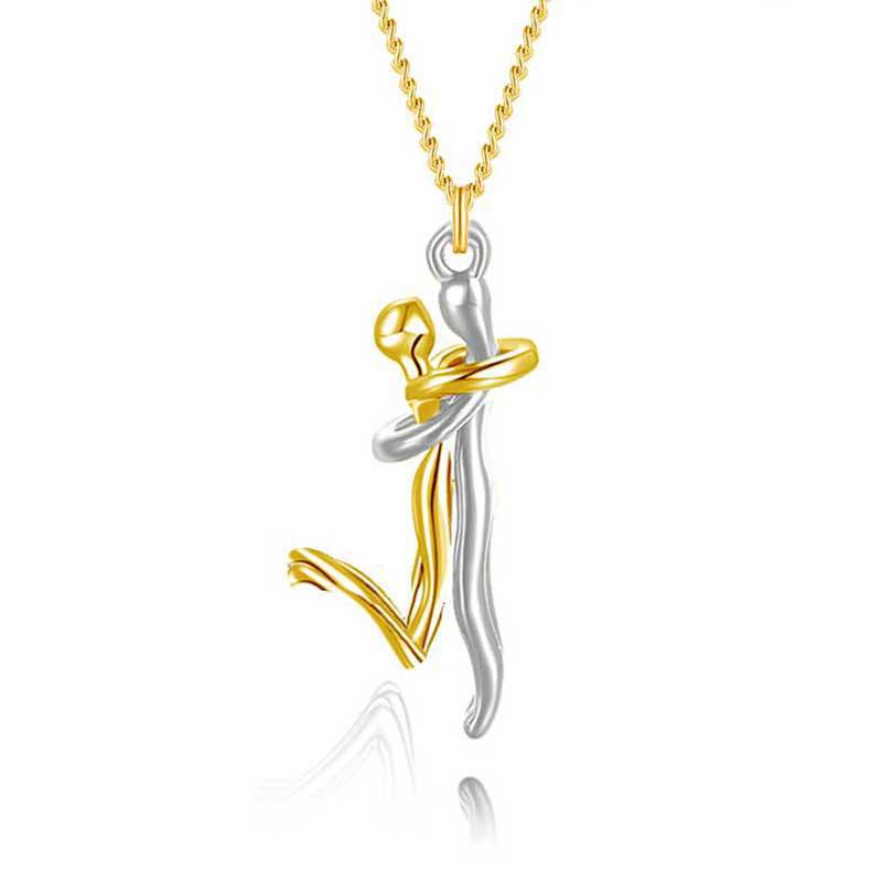 Hug pendant necklace shown worn