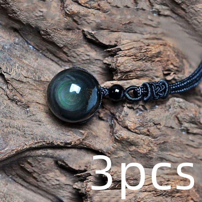 Set of three obsidian celestial eye necklaces on black cord