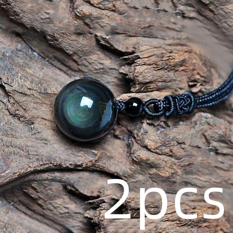 Set of two obsidian celestial eye necklaces on black cord